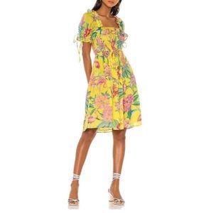 BANJANAN Fox Glove Mini Dress Yellow Floral small EUC